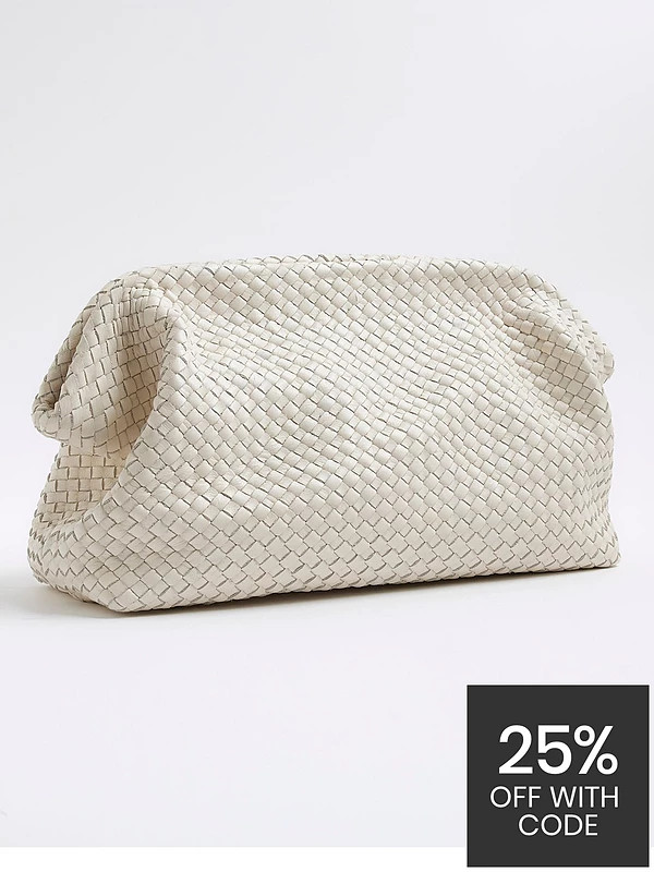 River Island Studio Leather Clutch Bag - Cream | Very (UK)