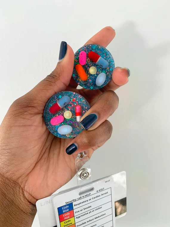 Pretty Glitter Pill Badge Reels ID Holder - Etsy | Etsy (US)