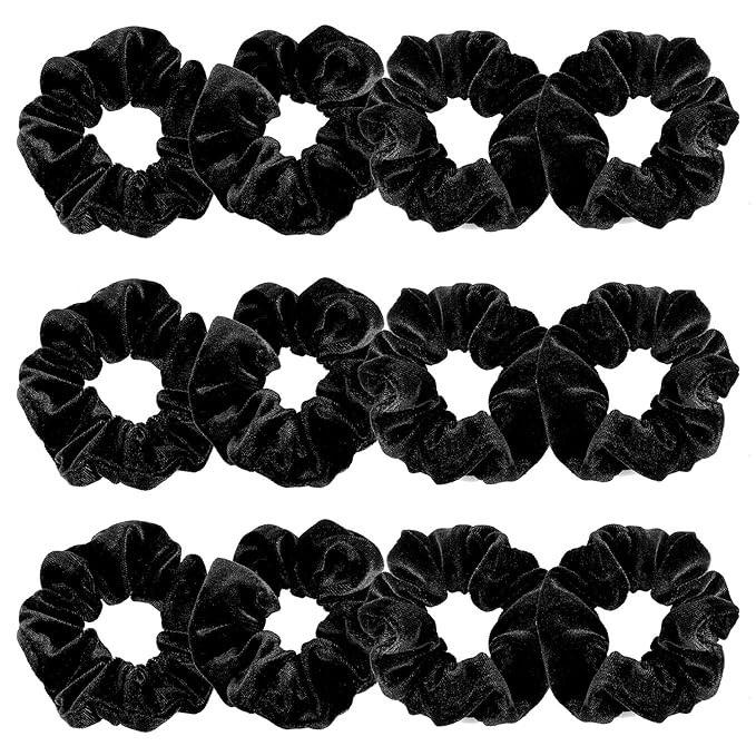 Whaline 12 Pieces Hair Scrunchies Velvet Elastics Scrunchy Bobbles Soft Hair Bands Hair Ties (Bla... | Amazon (US)