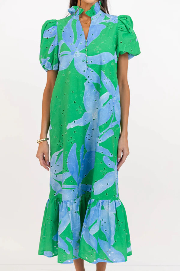 Nothing But Smiles Green Large Floral Midi Dress | The Mint Julep Boutique