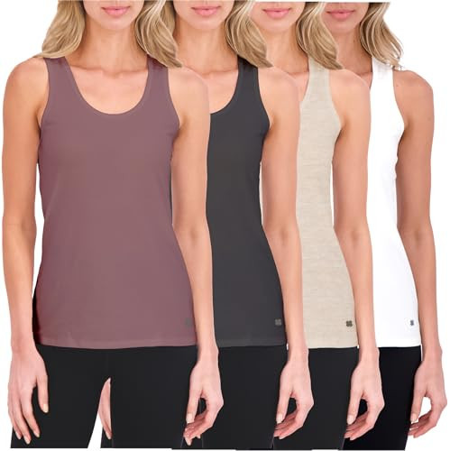 Lucky Brand Women's Tank Top - 4 Pack Stretch Cotton Scoop Neck Sleeveless T-Shirt (S-XL), Size Medium, Mauve | Amazon (US)