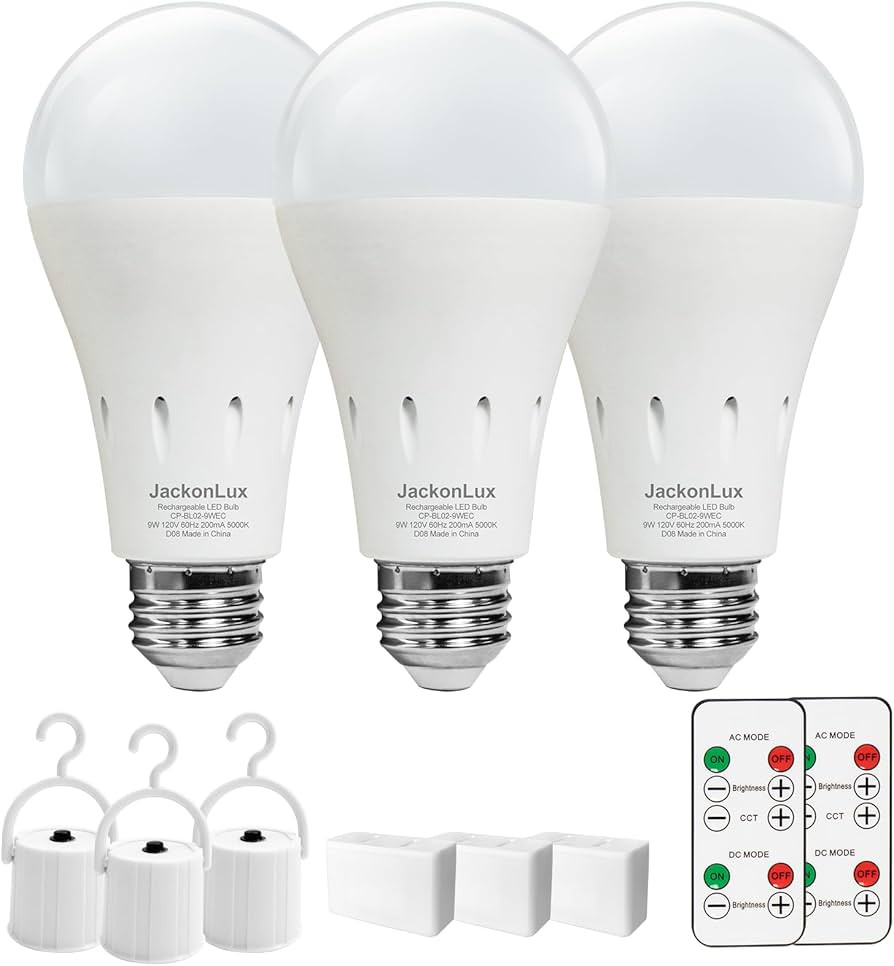 JackonLux Battery Light Bulbs for Lamps with Remote Control E26 Emergency Rechargeable Light Bulb... | Amazon (US)