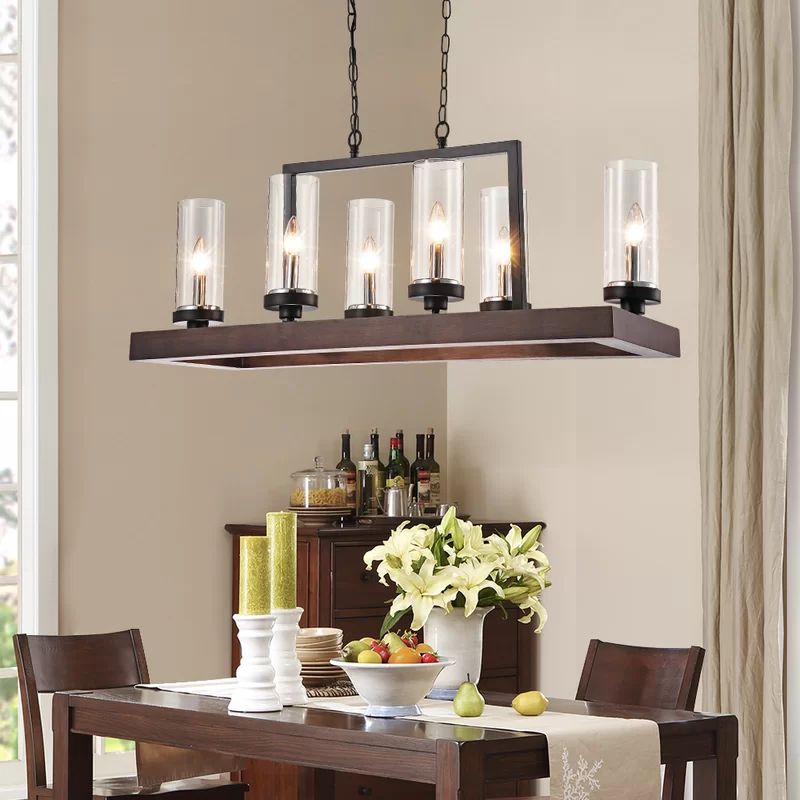 Lucerne 6 - Light Kitchen Island Rectangle Chandelier with Wood Accents | Wayfair North America