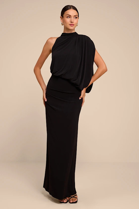 Hannah Black One-Shoulder Maxi Dress | Lulus