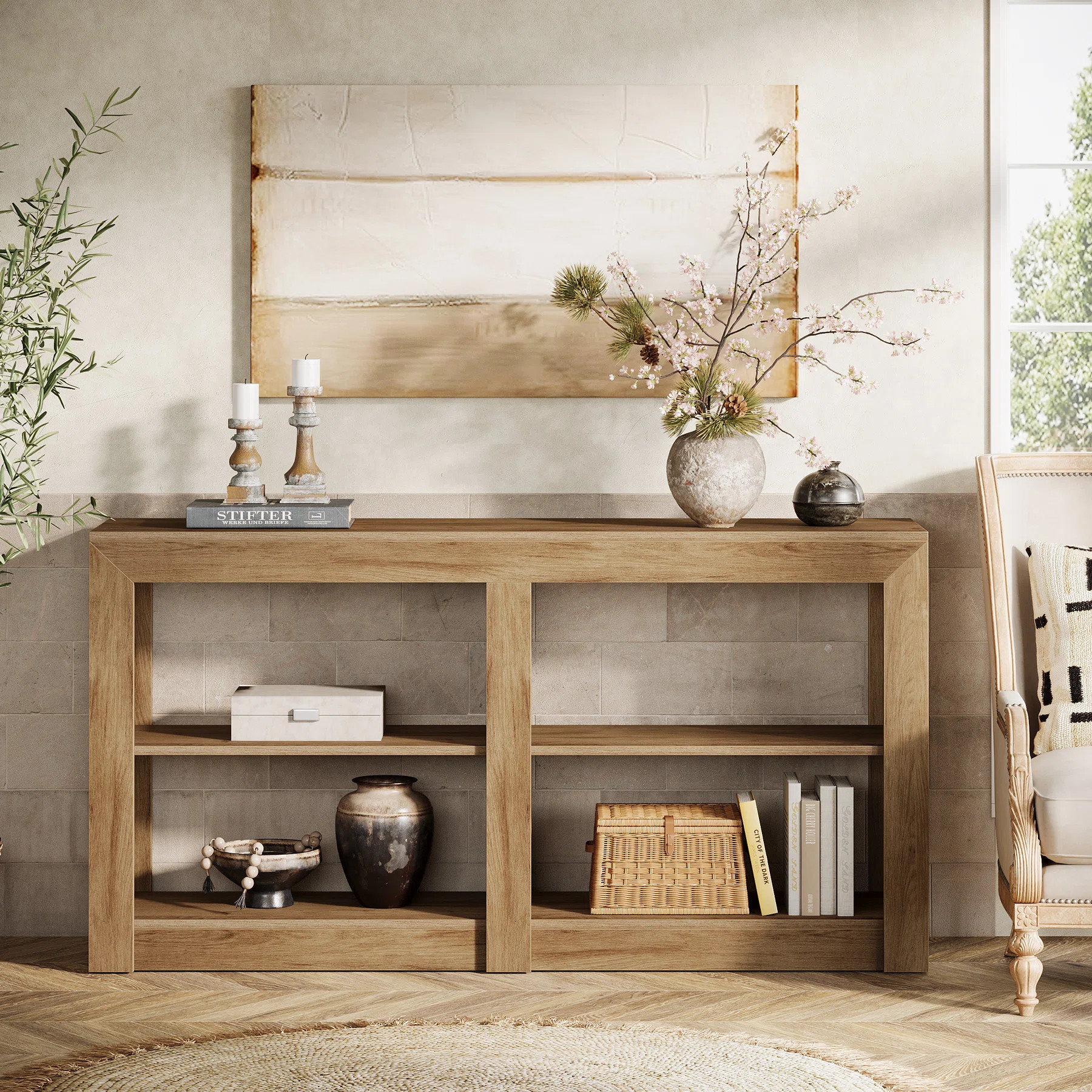 59-Inch Wood Console Enrty Table with 3-Tier Storage Shelves | Wayfair North America