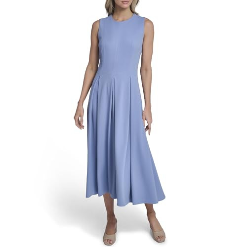 Calvin Klein Women's Sleeveless Round Neck Scuba Crepe A-line Midi Dress, Bayou, 12 | Amazon (US)