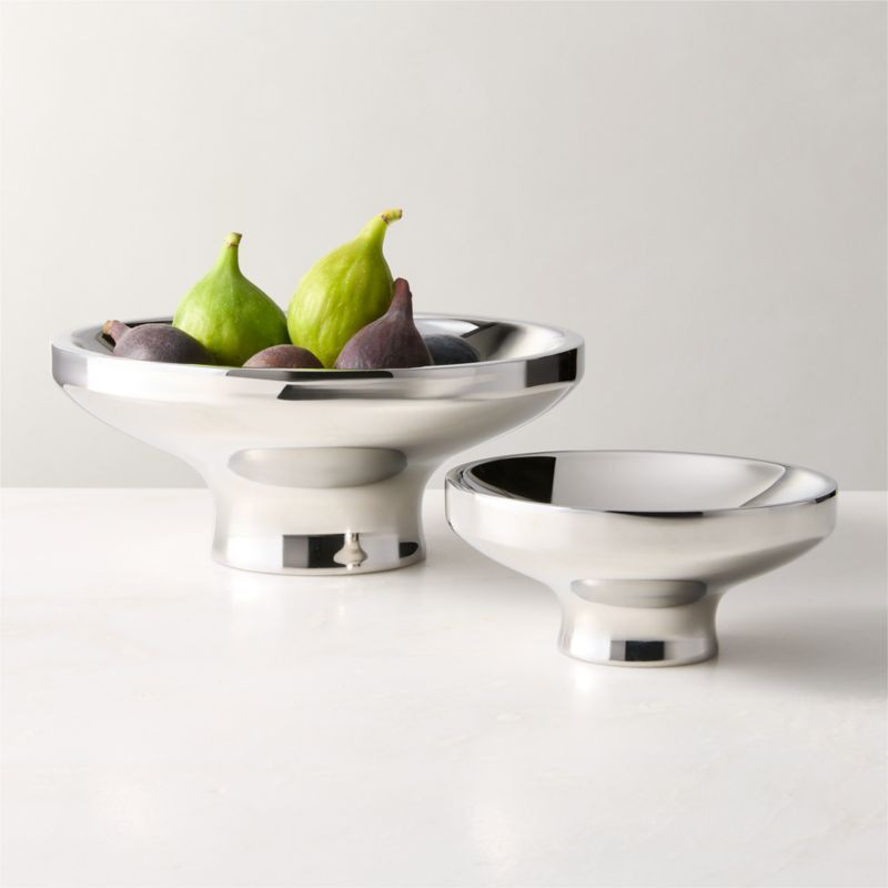 Zinnia Stainless Steel Pedestal Serving Bowls Set of 2 | CB2