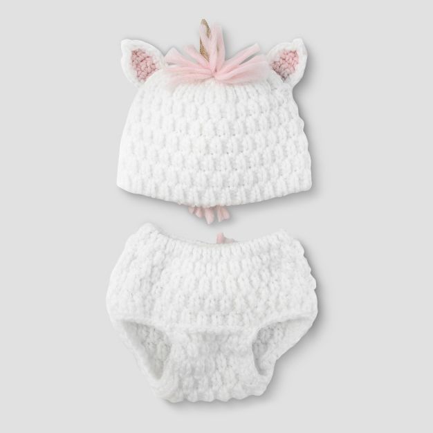 Baby Girls' Unicorn Hat & Diaper Cover Set - Cloud Island™ White | Target