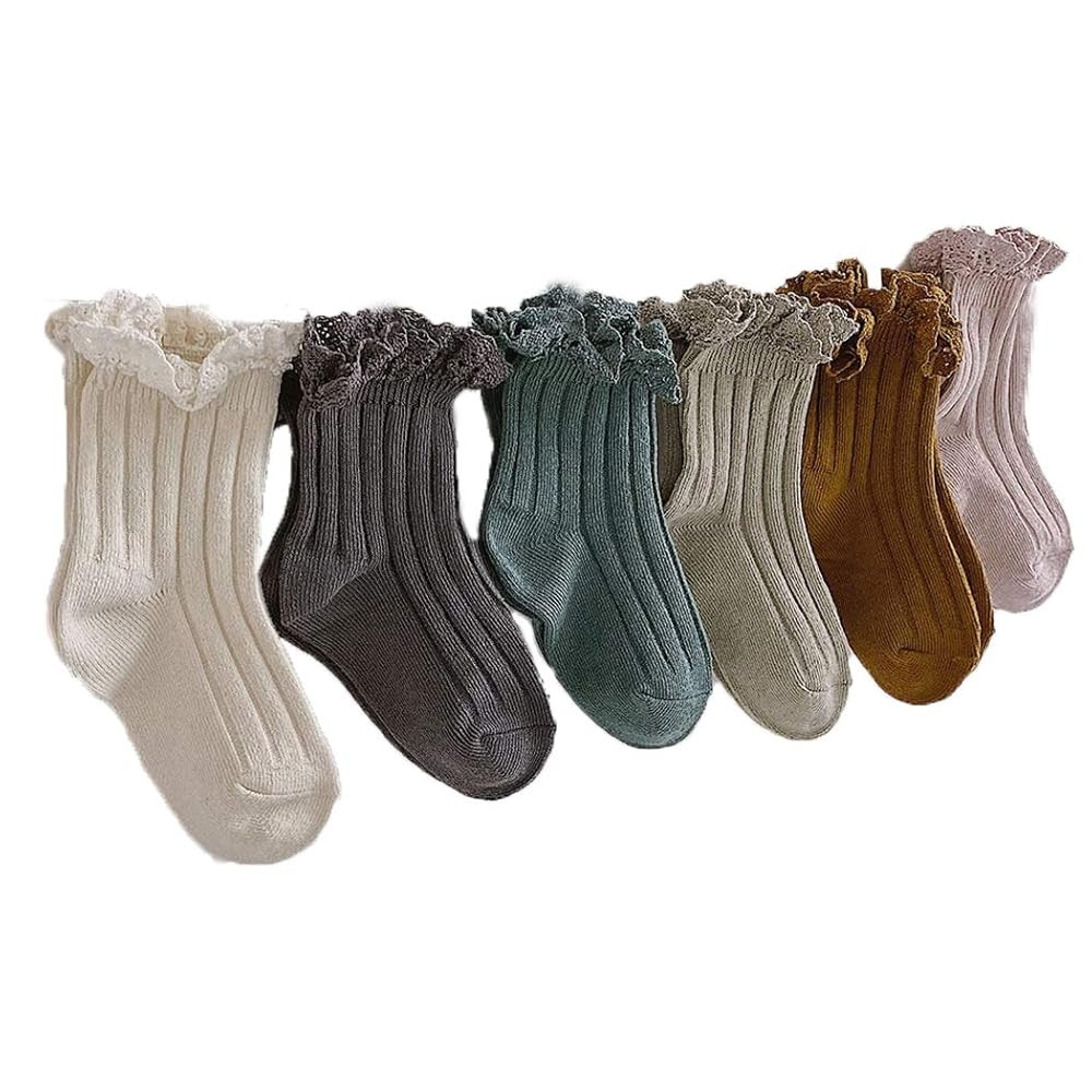 Ashmyova Baby Girls Vintage Ankel Lace Socks Toddler Ruffles Casual Dress Socks 6 Pack | Amazon (US)