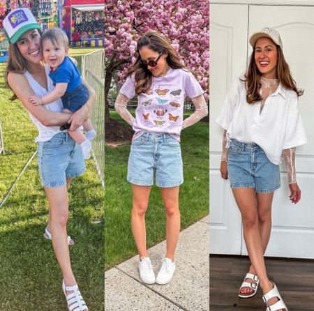 Spring to summer transition outfits with dad shorts from Abercrombie 

Jean shorts // outfit with Jean shorts // sheer lace top // trucker hat // graphic t shirt // short sleeve sweatshirt 

#LTKFindsUnder100 #LTKSeasonal #LTKStyleTip