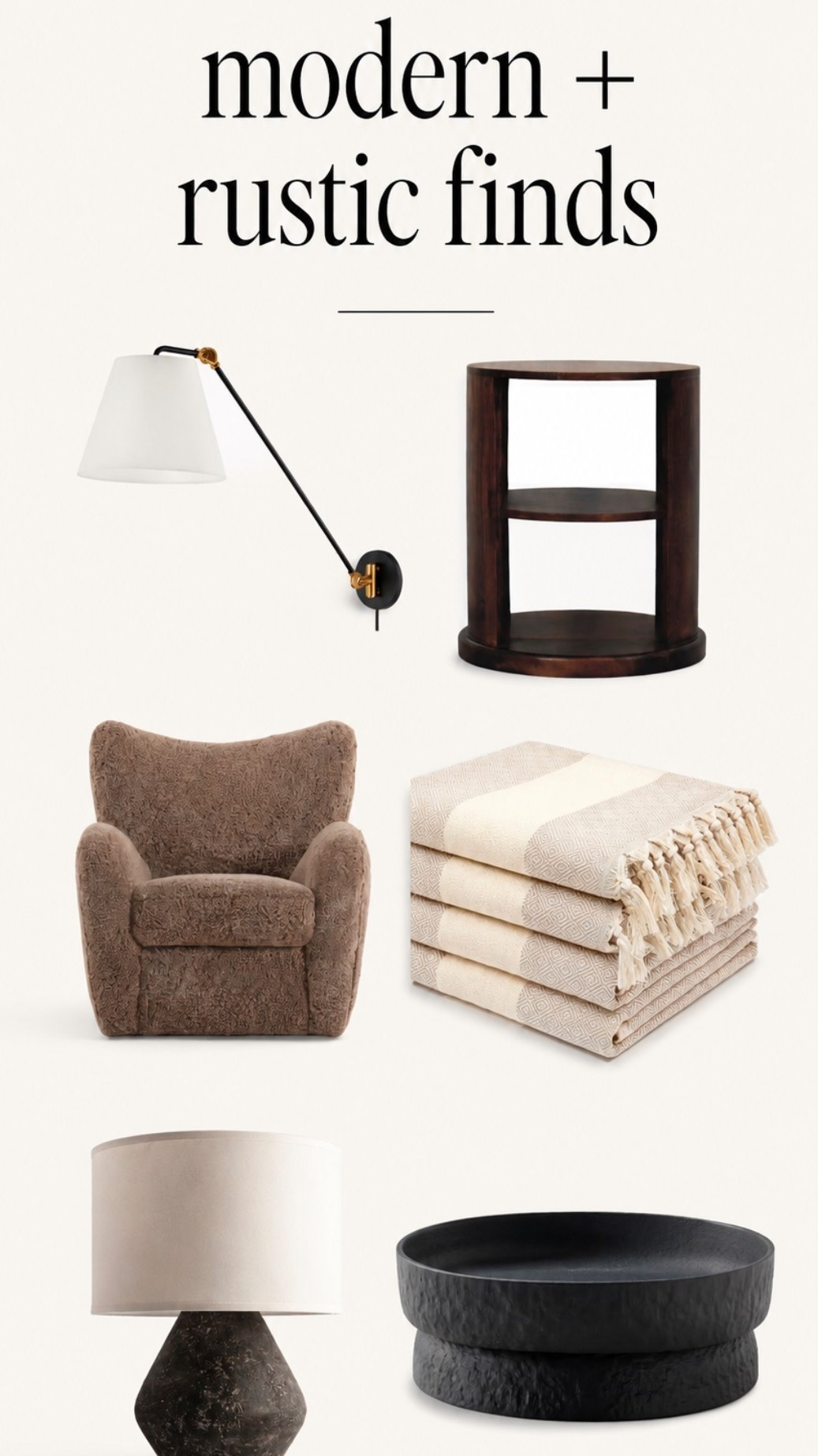 Modern + rustic finds 

A curated collection of modern + rustic pieces I’m loving right now. Think warm woods, rich textures, timeless lighting, cozy seating, and elevated accents that make a home feel collected and inviting. These are the kinds of pieces that add character while still feeling clean, classic, and designer-inspired.

#LTKHome #LTKSaleAlert