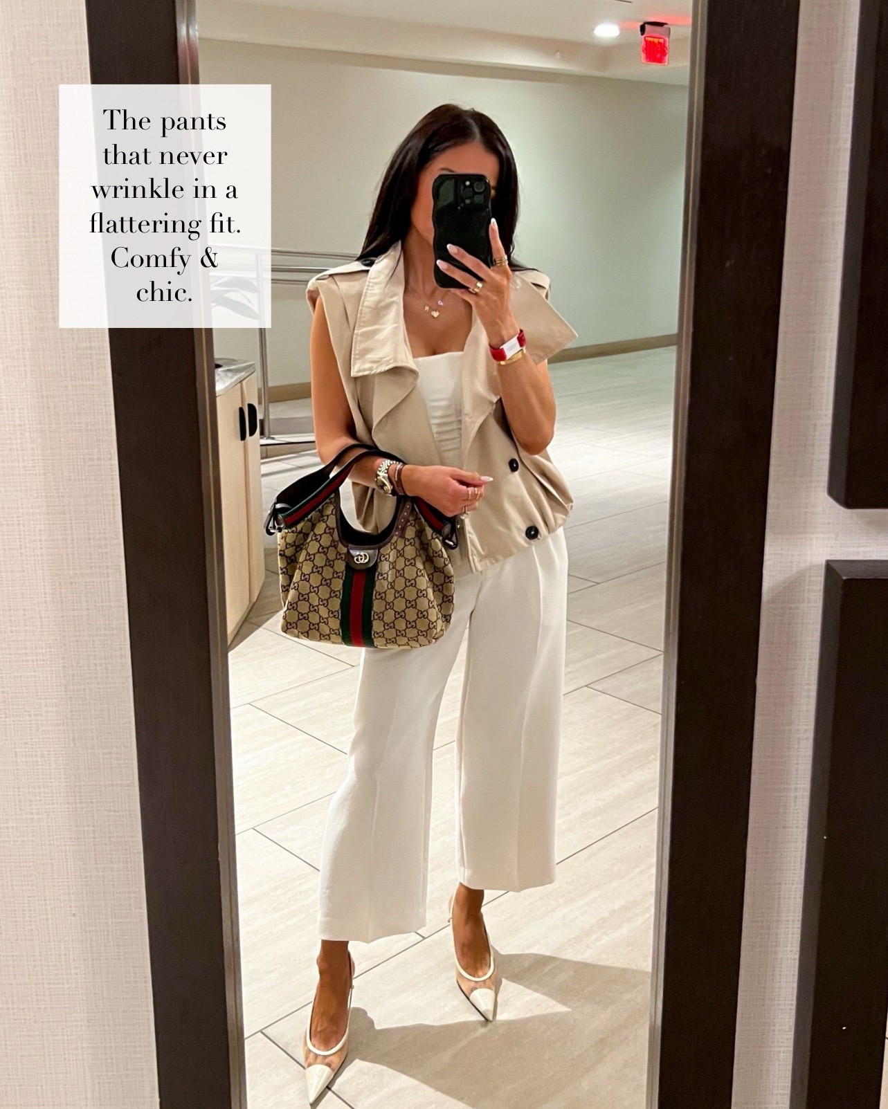 What I wore to the Amazon creator summit 
Aritzia pants wearing a 00
Zara sleeveless trench 
Gucci bag size small
My favorite lip combo

#LTKMidsize #LTKootd #LTKWorkwear