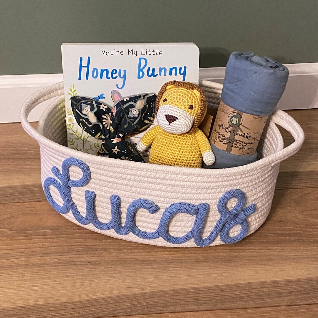 Personalized Baby Shower Gift Basket, Easter Basket, Customized Rope Name Basket, Monogram Gift, ... | Etsy (US)