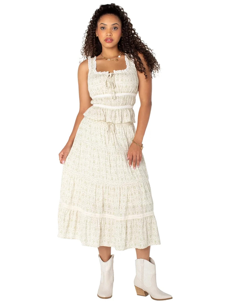 Bridgerton Celebrity Pink Women's Lace Trim Tiered Midi Skirt, Sizes XS-XXXL | Walmart (US)