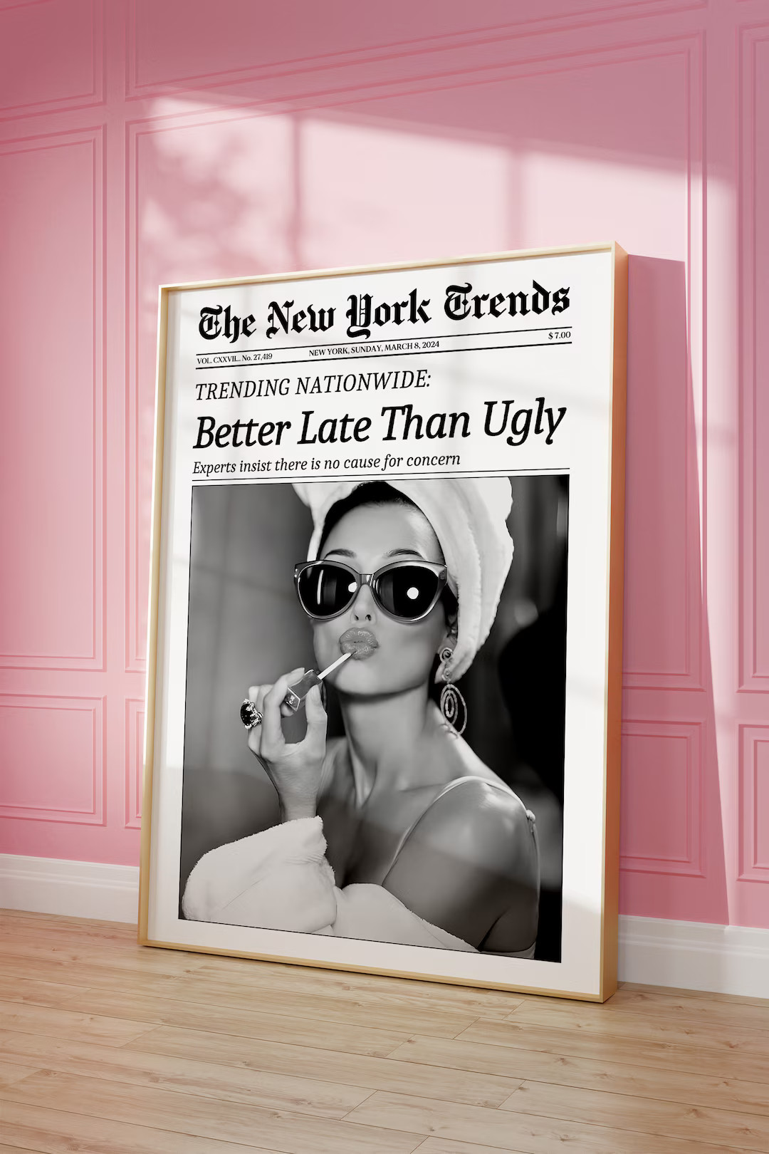 Trendy Newspaper Print, Better Late Than Ugly, New York Times Wall Art, Bathroom Decor, Vintage B... | Etsy (US)