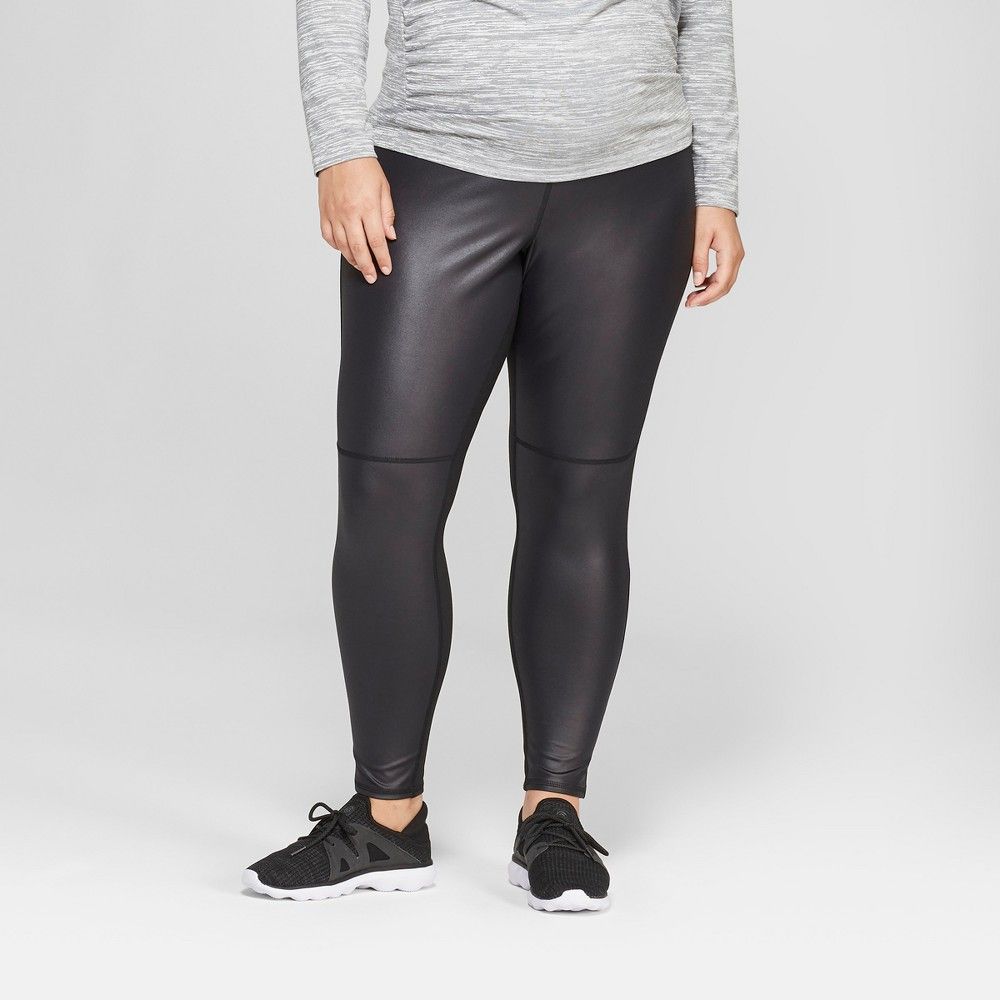 Maternity Plus Size Faux Front Leather Active Leggings - Isabel Maternity by Ingrid & Isabel Black 1X, Women's | Target