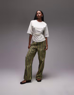 ASOS DESIGN cinch waist shoulder pad basic tee in beige | ASOS | ASOS (Global)