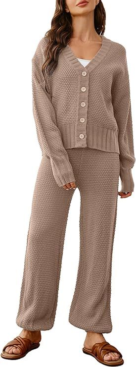 Glamaker Women's 2 Piece Outfits Oversized Sweater Set Lounge Sets Knit Cardigan Sweaters and Pan... | Amazon (US)