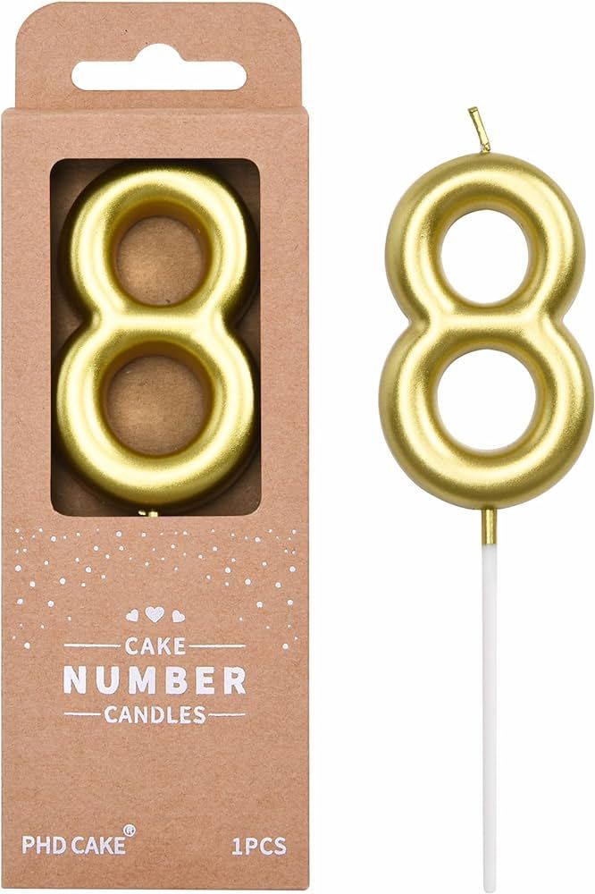 PHD CAKE 2.76 inch Classical Gold 8 Number Birthday Candles, Gold Number Candles, Cake Number Can... | Amazon (US)