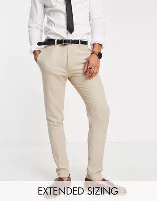 ASOS DESIGN wedding skinny suit pants in linen mix in micro texture in beige | ASOS (Global)
