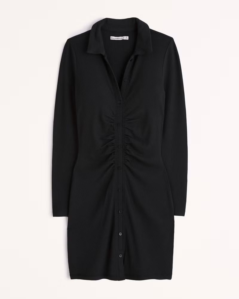 Long-Sleeve Ruched Shirt Dress | Abercrombie & Fitch (US)