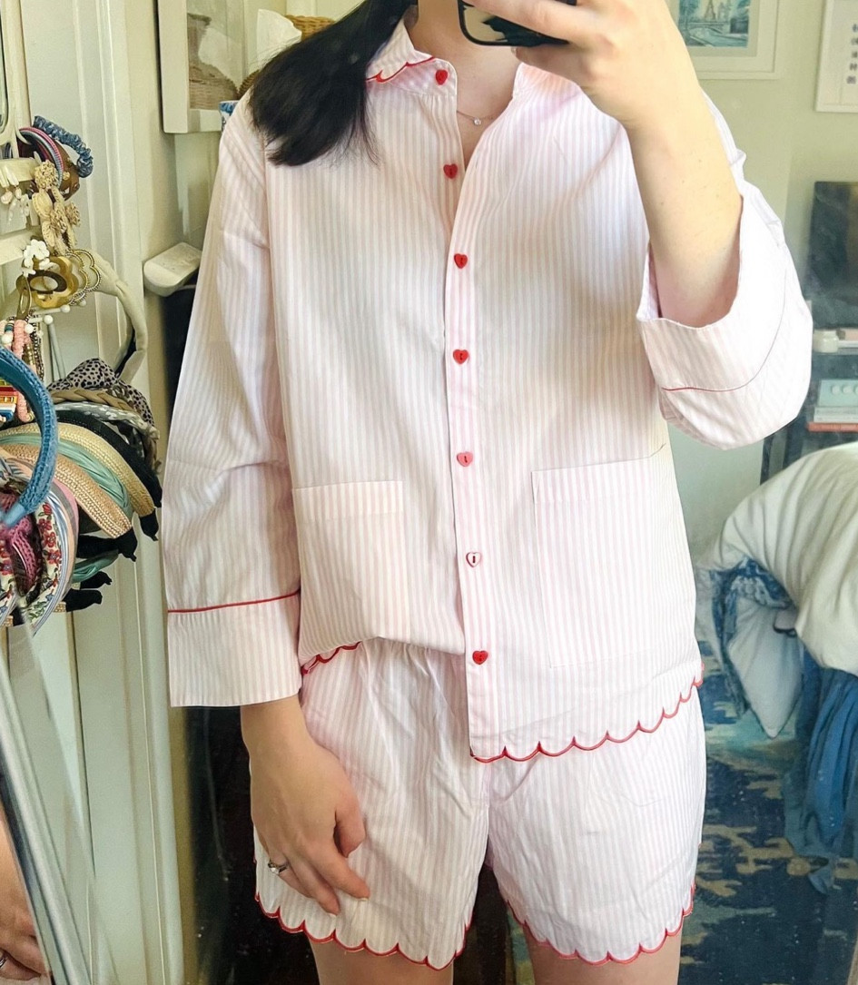 Another adorable Lake Pajamas Valentine’s Day collection release (or should I say re-release) is the Lottie Short-Set in Primrose Stripe. This poplin style set has a scallop hem, heart buttons, and the cutest piping! I sized up to a medium in this style  

#LTKfindsunder100 #LTKSeasonal