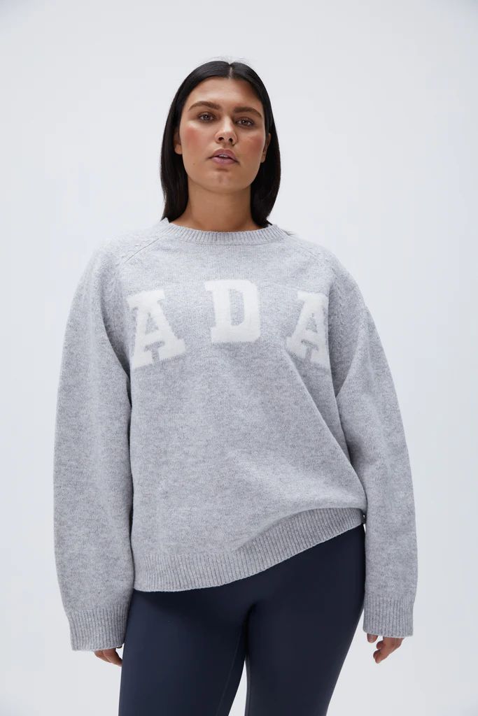 ADA Oversized Knit Sweatshirt - Light Grey Melange/Cream | Adanola UK