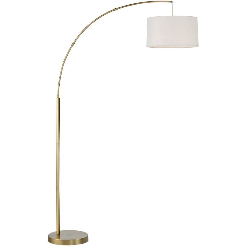 360 Lighting Mid Century Modern Arc Floor Lamp 72" Tall Brass Metal White Drum Shade for Living R... | Target
