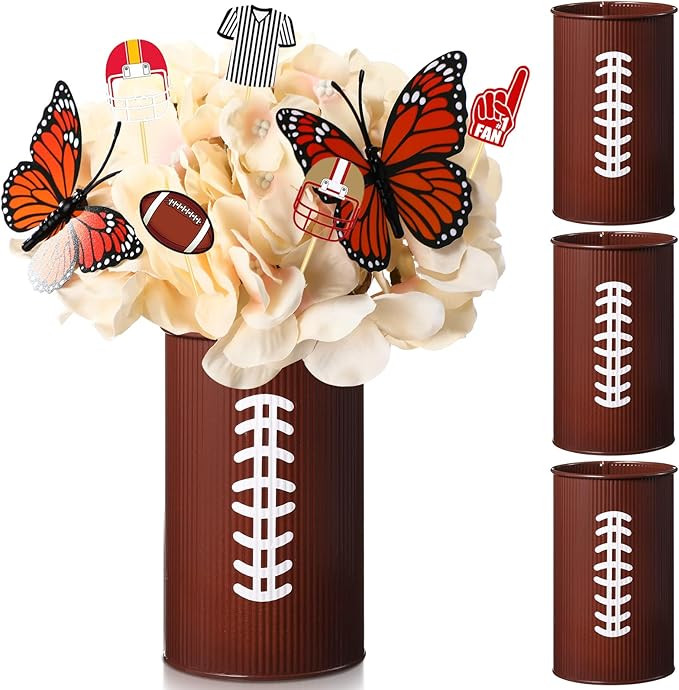 Domensi 3 Pcs Football Table Centerpiece Football Vase Decor Football Galvanized Metal Vases for ... | Amazon (US)