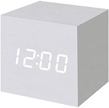 T&F Wood Alarm Clock Digital LED Light Minimalist Mini Cube with Date and Temperature for Travel ... | Amazon (US)