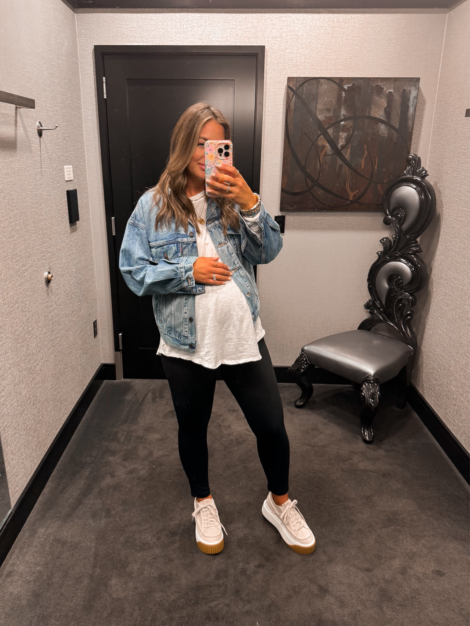Nordstrom anniversary sale casual bumpfriendly outfit idea in stock! 

Jacket fits tts small
Tee sized up 
Leggings true to size 
Sneakers true to size 
M

#LTKBump #LTKSaleAlert #LTKxNSale