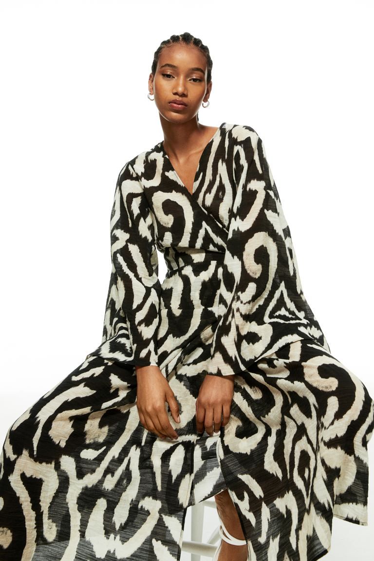 Long Wrap Dress - Black/patterned - Ladies | H&M US | H&M (US + CA)
