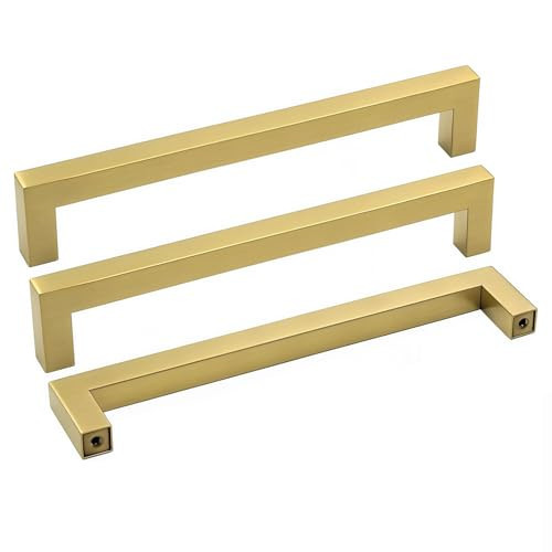 goldenwarm Gold Cabinet Pulls Square Kitchen Hardware Handles Brushed Brass Pulls for Cabinets Closet Square Cupboard Bathroom Desk Door Knobs 6-1/4in(160mm) Hole Centers 15Pack | Amazon (US)