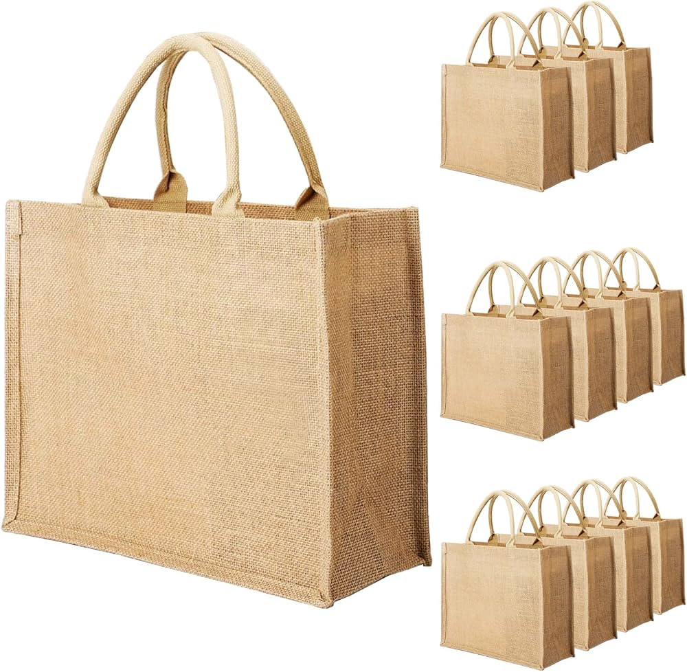 Segarty Tote Bags, 12 Pack Large Burlap Reusable Jute Canvas Gift Favors Bag with handles Blank T... | Amazon (US)
