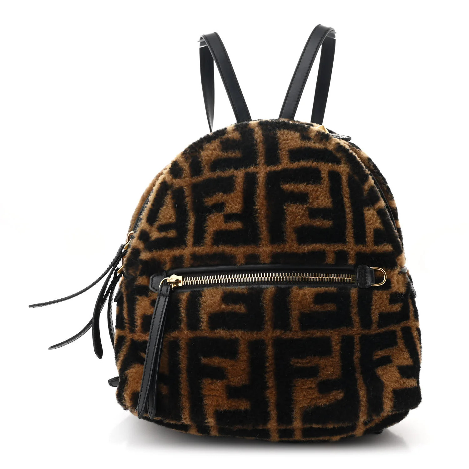 Fendi Shearling Macro FF 1974 Mini Backpack Tobacco Black 1707757 | FASHIONPHILE (US)