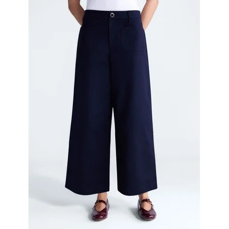 Free Assembly Women's High Rise Cropped Wide Leg Trousers with Patch Pockets, 24" Inseam, Sizes 0... | Walmart (US)