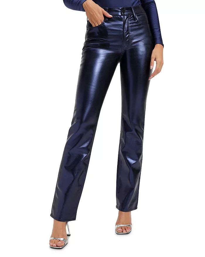 Good Icon High Rise Straight Faux Leather Jeans in Blue Rinse Metallic | Bloomingdale's (US)