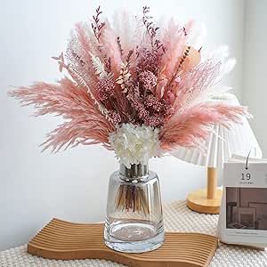 MUYEJI Natural Dried Pampas Grass Bouquet, Boho Home Decor Bouquet, Pink Pampas Grass Decor, Drie... | Amazon (US)