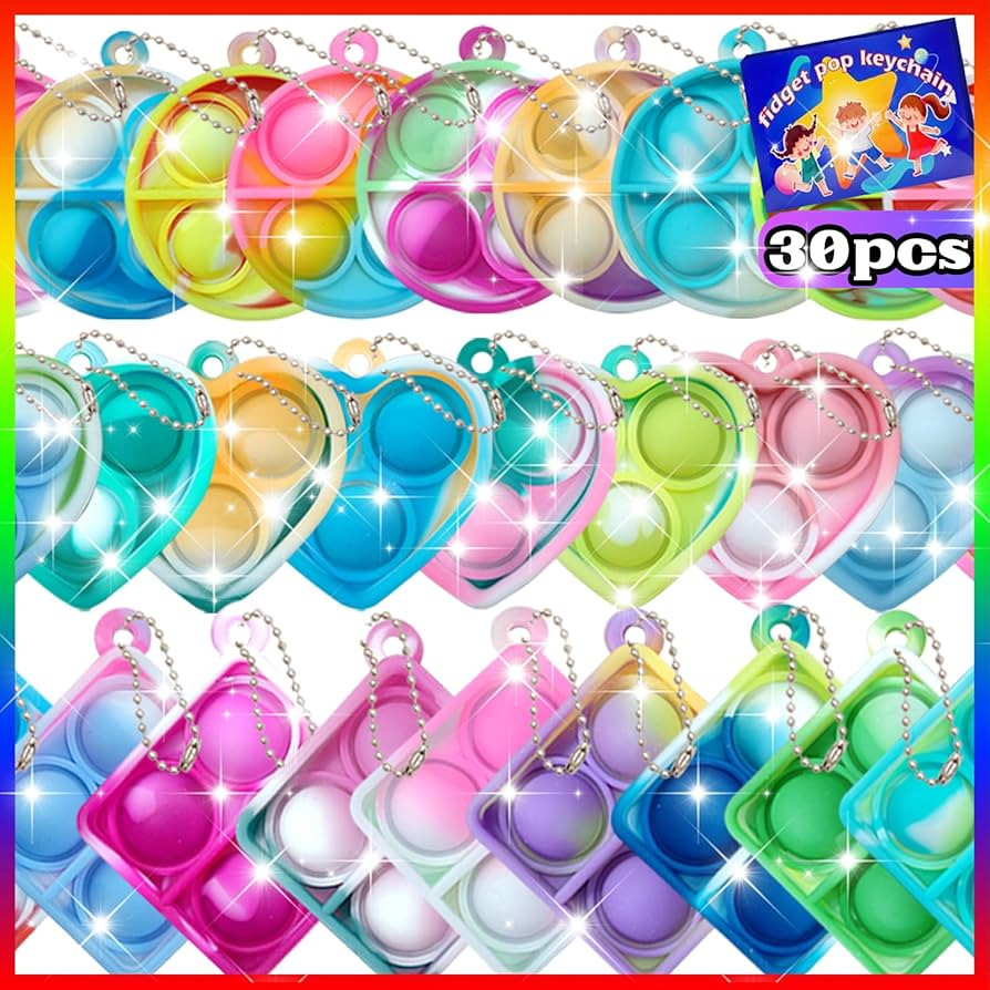 Pop Fidget Keychain It Mini Fidget Toys Bulk 30 Pack Party Favors for Kids 4-8,8-12 Year Boys Gir... | Amazon (US)