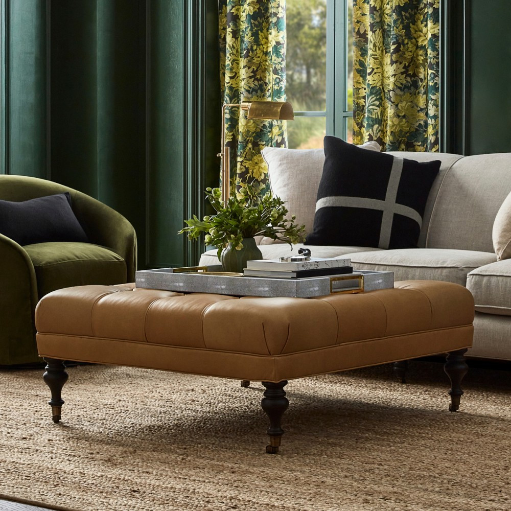 Fairfax Square Ottoman, Turned Leg with Tufted Top (26"-42") | Williams-Sonoma