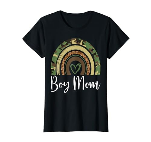 Boy Mom Women Funny Rainbow Camo Print Mama Mother's Day T-Shirt | Amazon (US)