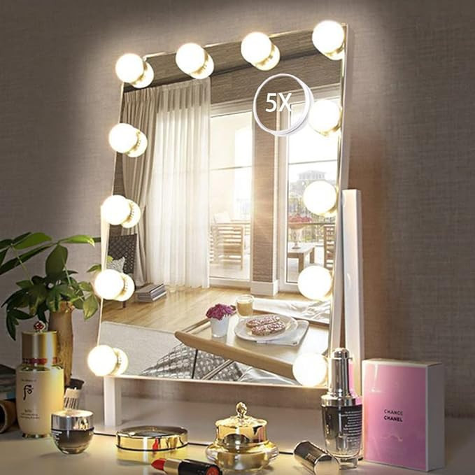 HIEEY Hollywood Vanity Mirror with 12 Dimmable Bulbs Lights , Three Color Lighting Modes, and 5X ... | Amazon (US)