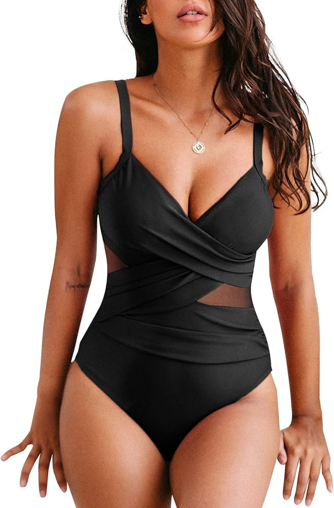 Lunabelle Women's Adjustable Ruched One Piece Bathing Suits Sexy Tummy Control Swimsuits with Front  | Amazon (US)