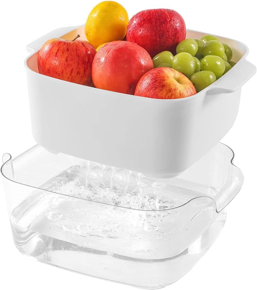 8.2 Quart Kitchen Colanders Bowl Set, 2 in 1 Fruit Vegetable Washing Food Strainers, Large Plasti... | Amazon (US)