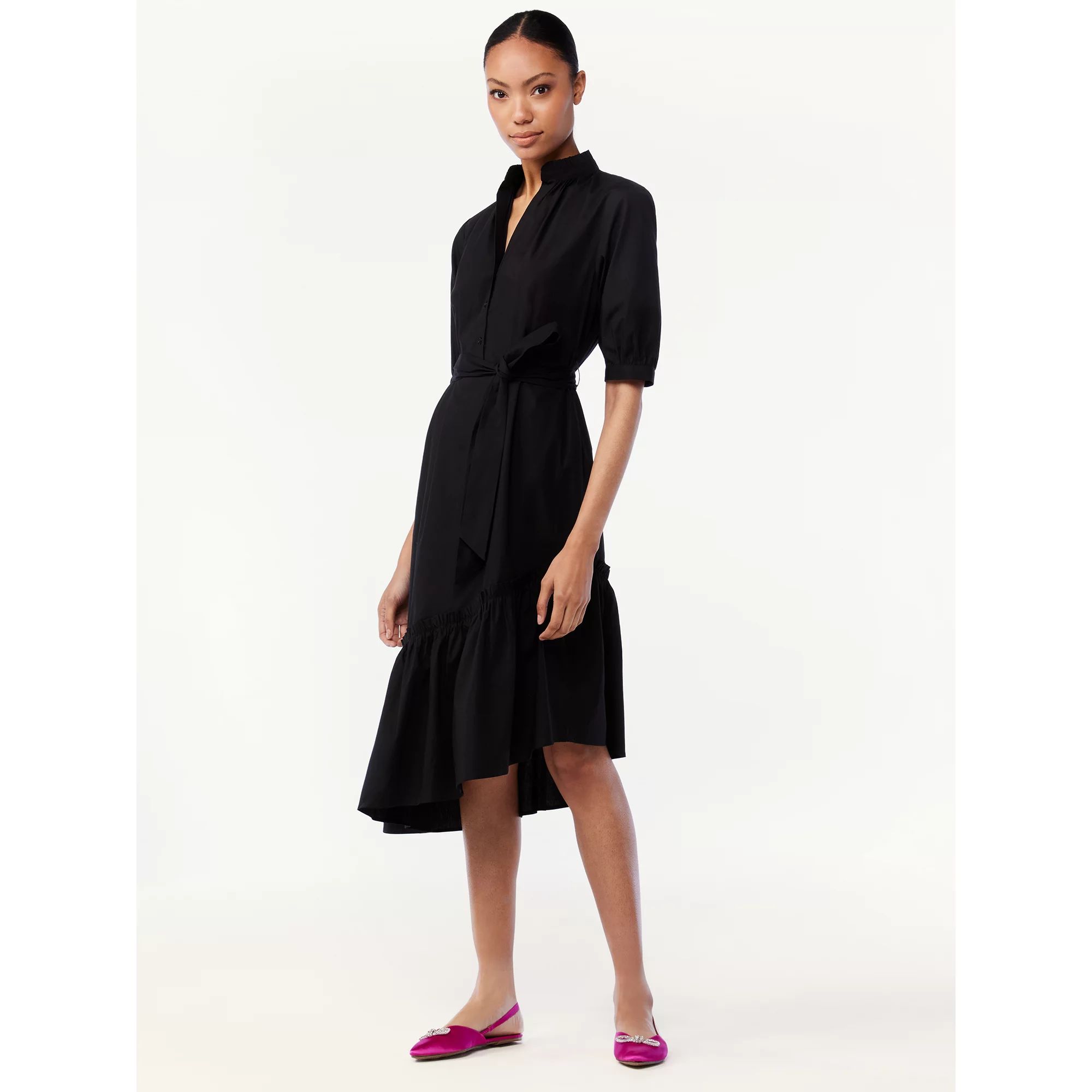 Scoop Women's Asymmetric Ruffled Midi Dress | Walmart (US)