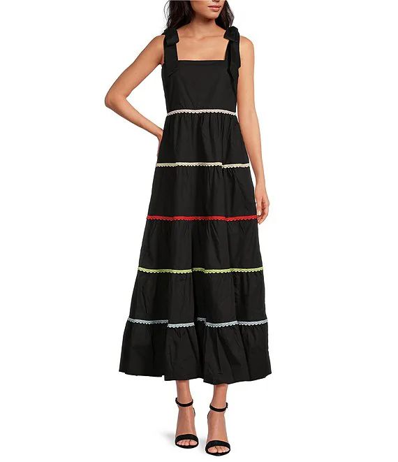 Sugarlips Stripe Square Neck Tie Strap Lace Trim Tiered Sleeveless Maxi Dress | Dillard's | Dillard's