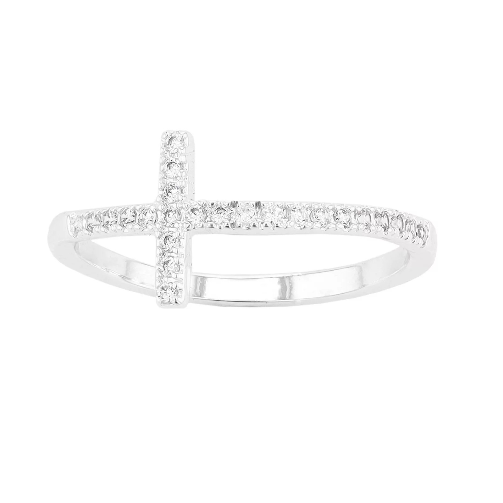 City Luxe Cubic Zirconia Pave Sideways Cross Ring, Women's, Size: 8, White | Kohl's