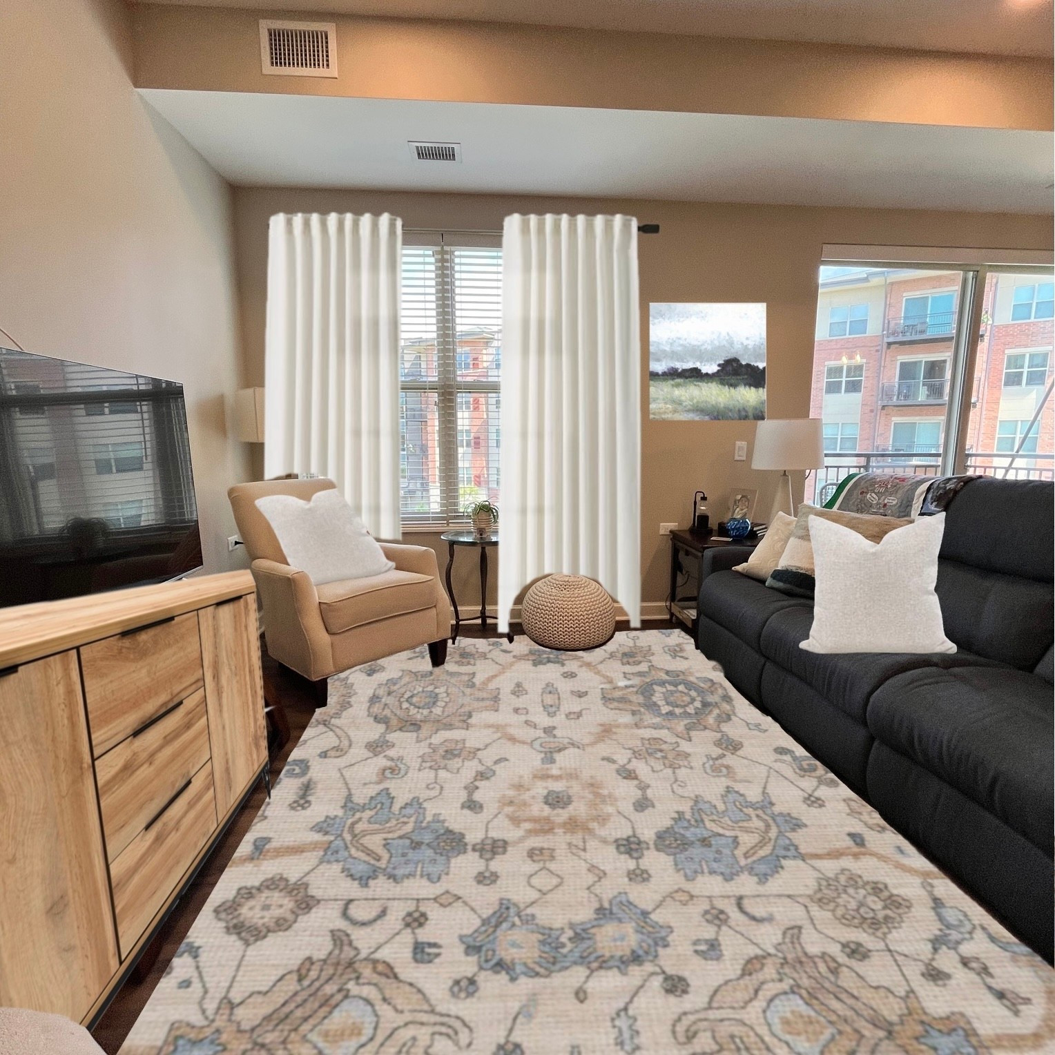 Neutral drape and colorful rug combo

#LTKHome