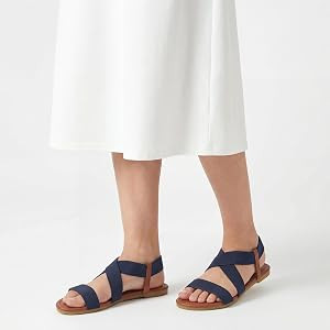 Trary Women's Flat Sandals, Comfortable Elastic Strappy Sandals, Round Toe Summer Slides for Walk... | Amazon (US)