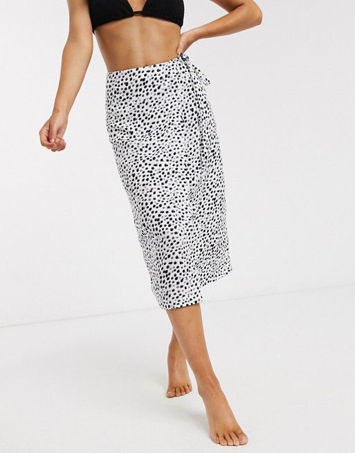 Monki recycled dalmation polka dot sarong skirt in white | ASOS (Global)